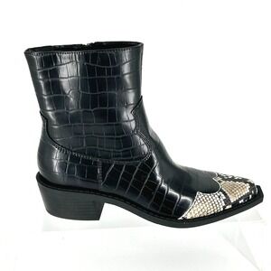 Open Edit Size 5.5 Black Faux Crocodile‎ Western Ankle Boots Snake Embossed Toe
